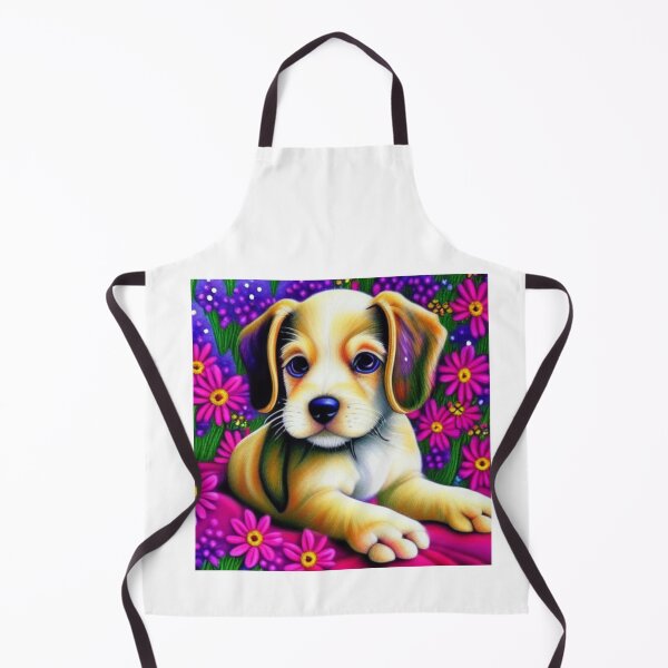 Item preview, Beautiful Puppy Oil Painting with flowers in background designed and sold by ManifestoDesign.