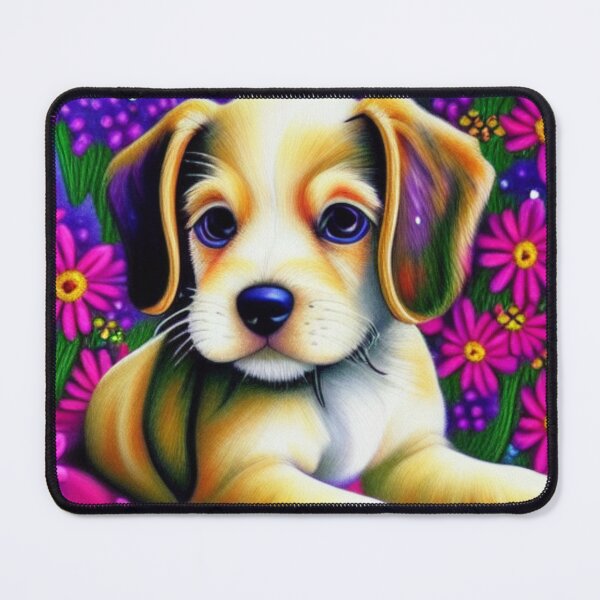 Item preview, Beautiful Puppy Oil Painting with flowers in background designed and sold by ManifestoDesign.