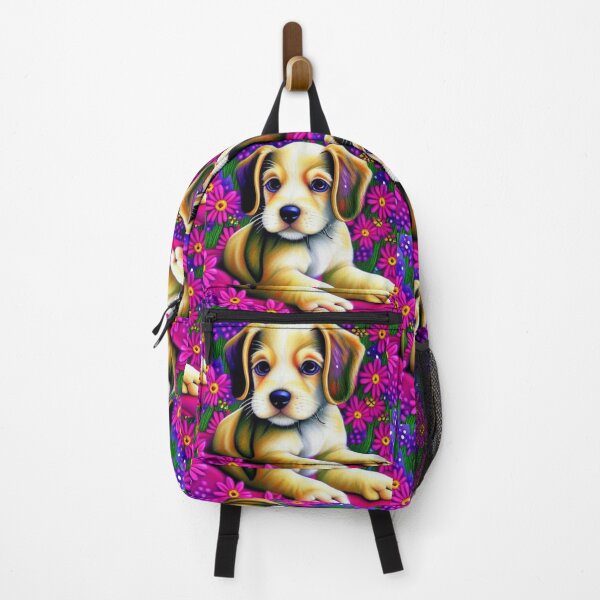 Item preview, Beautiful Puppy Oil Painting with flowers in background designed and sold by ManifestoDesign.