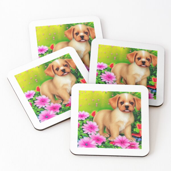 Item preview, Beautiful Puppy Oil Painting with flowers in background designed and sold by ManifestoDesign.