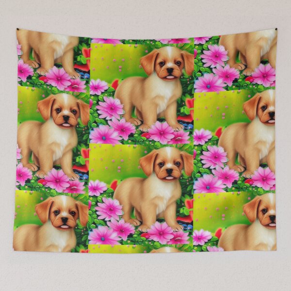 Item preview, Beautiful Puppy Oil Painting with flowers in background designed and sold by ManifestoDesign.