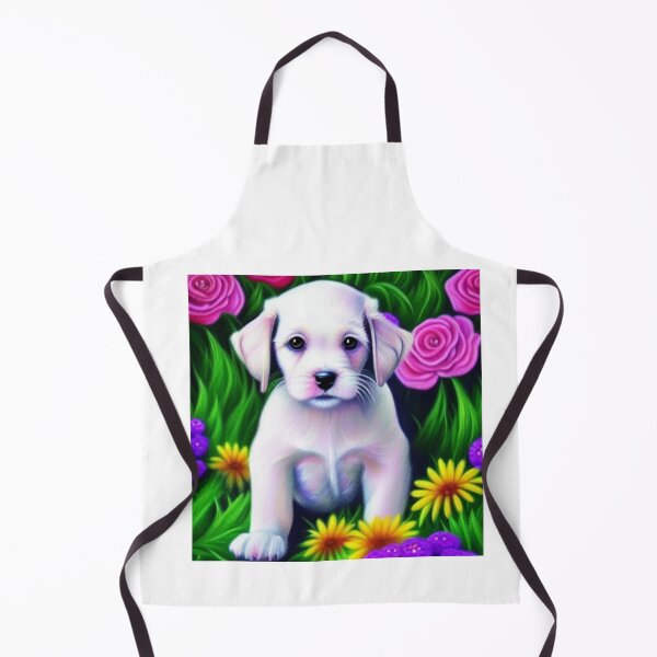 Item preview, Beautiful White Puppy Oil Painting with flowers in background designed and sold by ManifestoDesign.