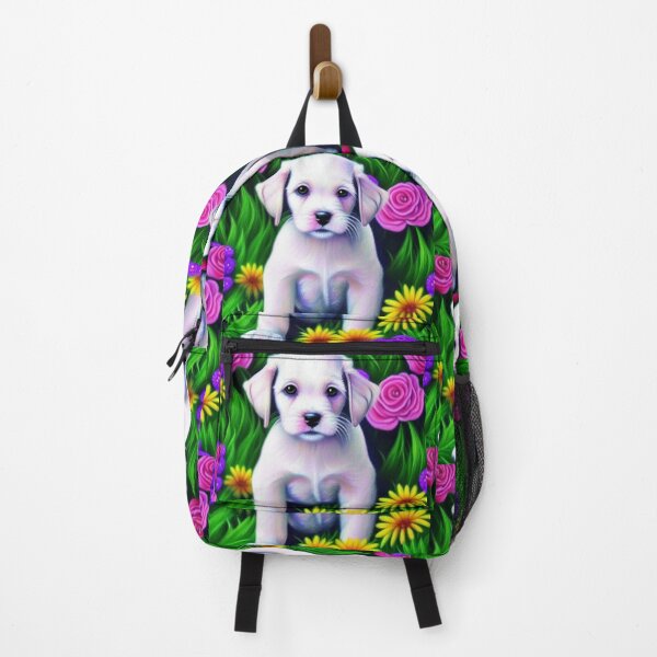 Item preview, Beautiful White Puppy Oil Painting with flowers in background designed and sold by ManifestoDesign.