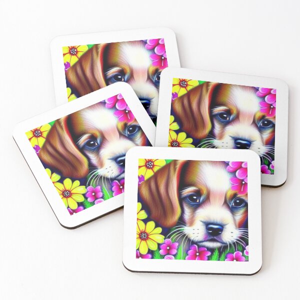 Item preview, Beautiful Puppy Oil Painting with flowers in background designed and sold by ManifestoDesign.