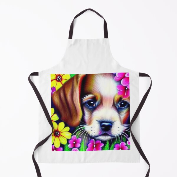 Item preview, Beautiful Puppy Oil Painting with flowers in background designed and sold by ManifestoDesign.