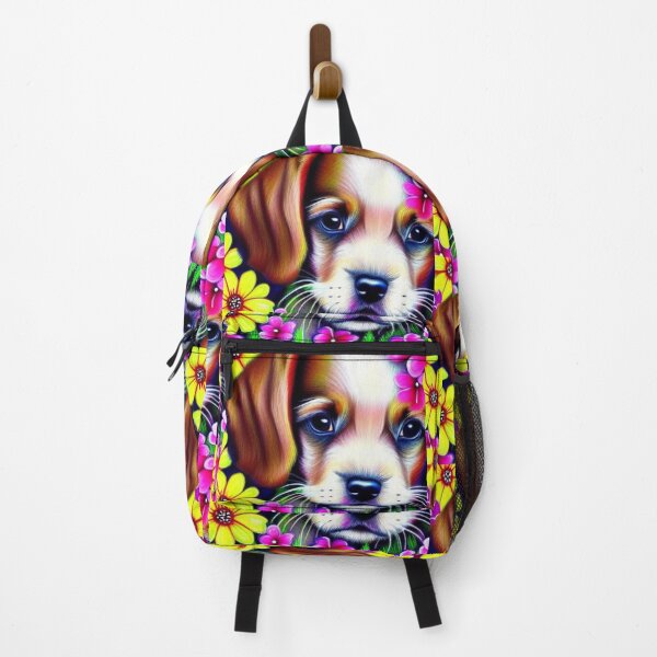 Item preview, Beautiful Puppy Oil Painting with flowers in background designed and sold by ManifestoDesign.