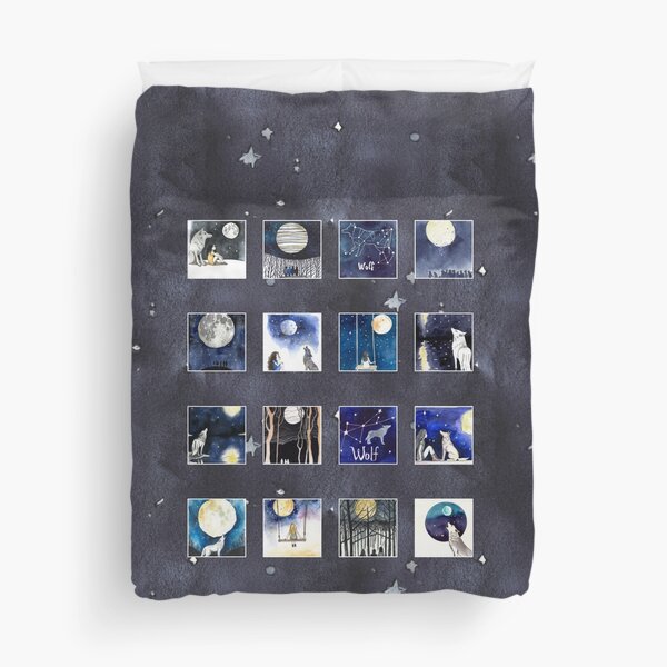 Wolves, girls, moons and people. Duvet Cover