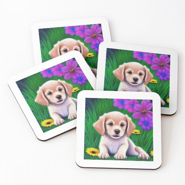 Item preview, Beautiful Puppy Oil Painting with flowers in background designed and sold by ManifestoDesign.