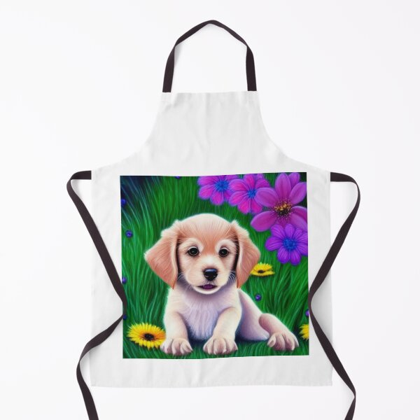 Item preview, Beautiful Puppy Oil Painting with flowers in background designed and sold by ManifestoDesign.
