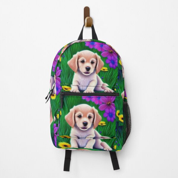 Item preview, Beautiful Puppy Oil Painting with flowers in background designed and sold by ManifestoDesign.