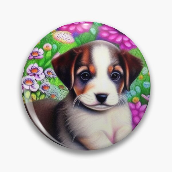 Artikelvorschau, Schönes Welpen-Ölgemälde mit Blumen im Hintergrund entworfen und verkauft von ManifestoDesign.