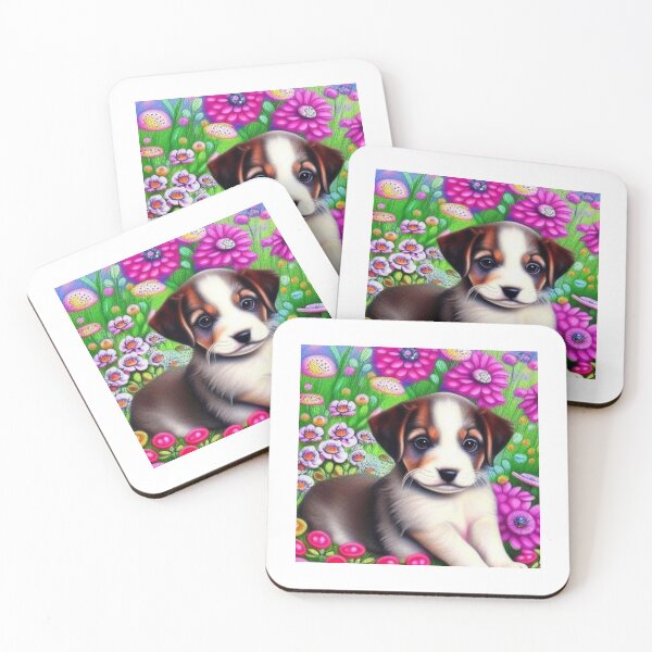 Item preview, Beautiful Puppy Oil Painting with flowers in background designed and sold by ManifestoDesign.