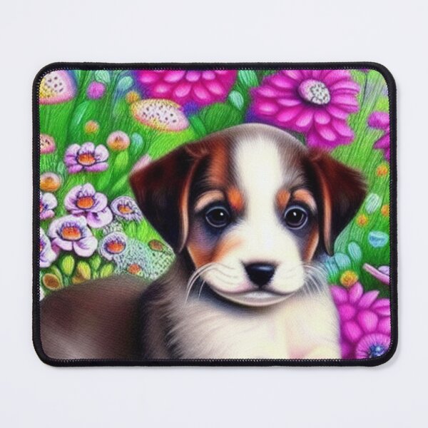 Item preview, Beautiful Puppy Oil Painting with flowers in background designed and sold by ManifestoDesign.