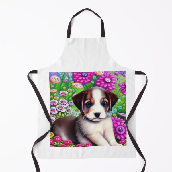 Item preview, Beautiful Puppy Oil Painting with flowers in background designed and sold by ManifestoDesign.