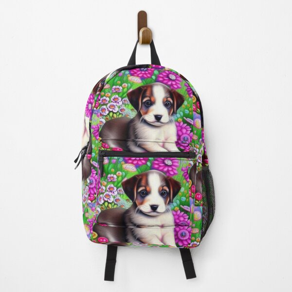 Item preview, Beautiful Puppy Oil Painting with flowers in background designed and sold by ManifestoDesign.