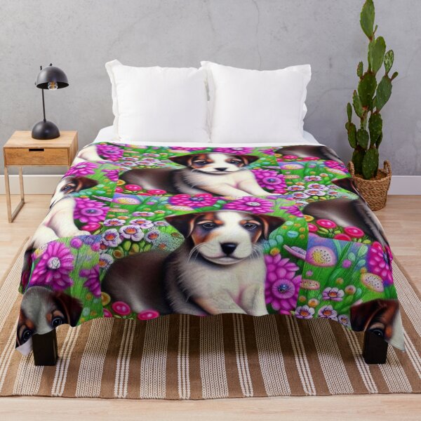 Item preview, Beautiful Puppy Oil Painting with flowers in background designed and sold by ManifestoDesign.