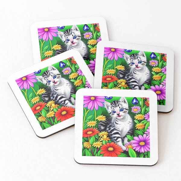 Item preview, Beautiful kitten Oil Painting with flowers in background designed and sold by ManifestoDesign.
