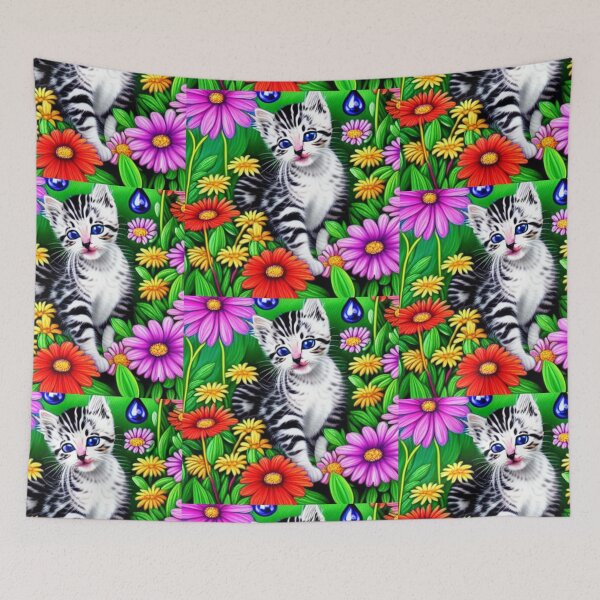 Item preview, Beautiful kitten Oil Painting with flowers in background designed and sold by ManifestoDesign.