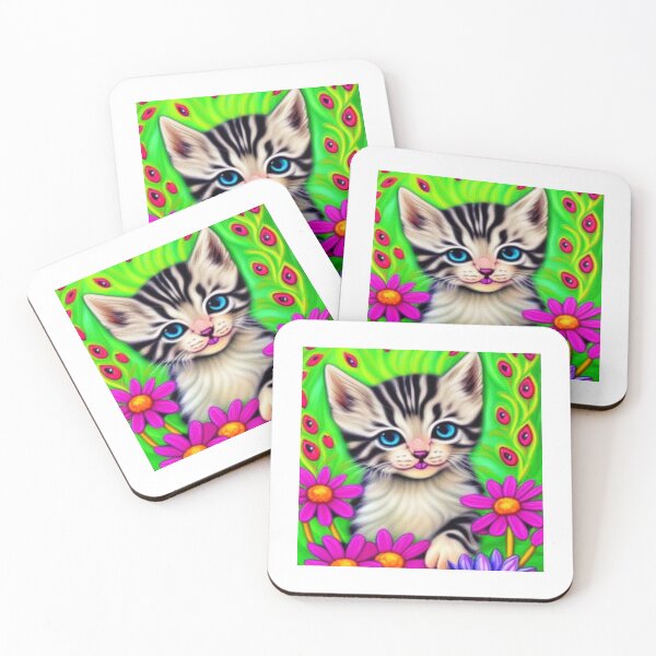 Item preview, Beautiful kitten Oil Painting with flowers in background designed and sold by ManifestoDesign.