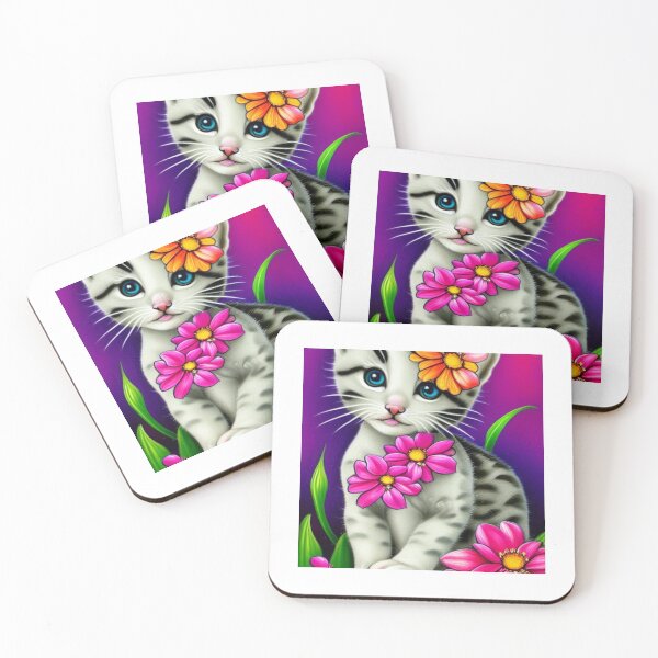 Item preview, Beautiful kitten Oil Painting with flowers in background designed and sold by ManifestoDesign.
