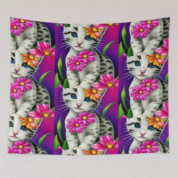 Item preview, Beautiful kitten Oil Painting with flowers in background designed and sold by ManifestoDesign.