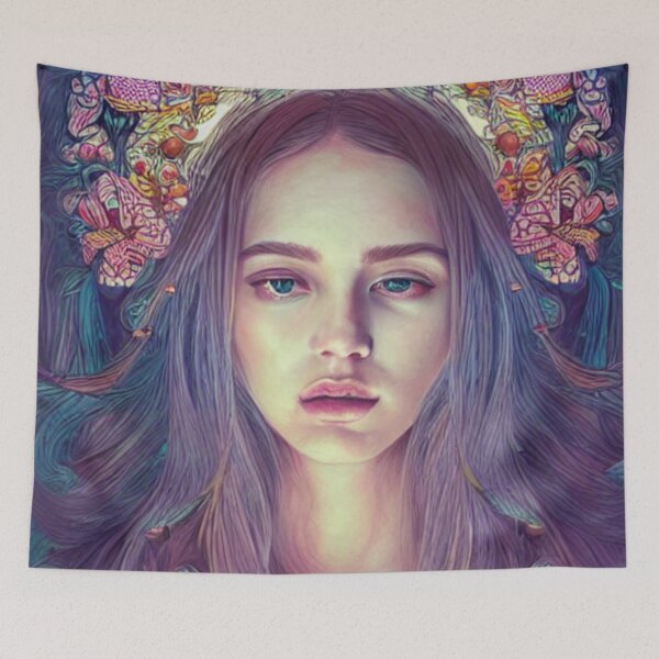 Item preview, Art Illustration Girl with Flowers Eight designed and sold by I-Dream-Designs.