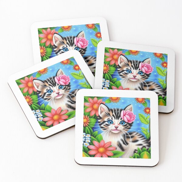 Item preview, Beautiful kitten Oil Painting with flowers in background designed and sold by ManifestoDesign.