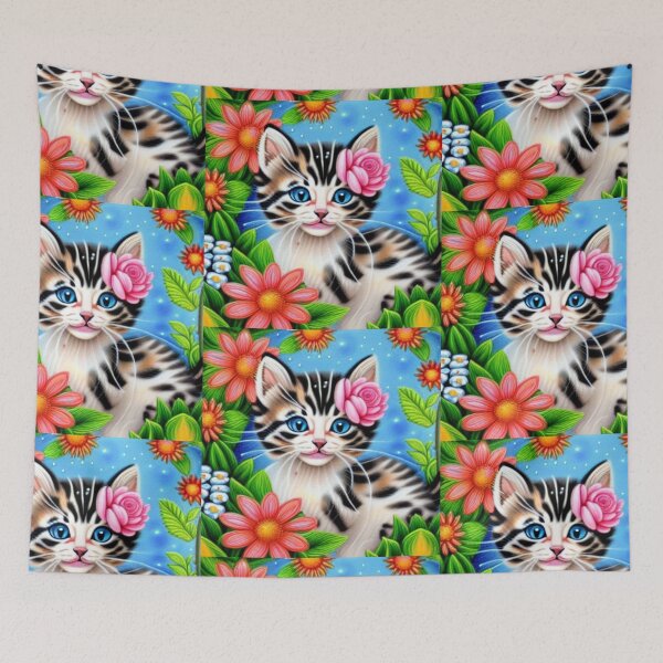 Item preview, Beautiful kitten Oil Painting with flowers in background designed and sold by ManifestoDesign.