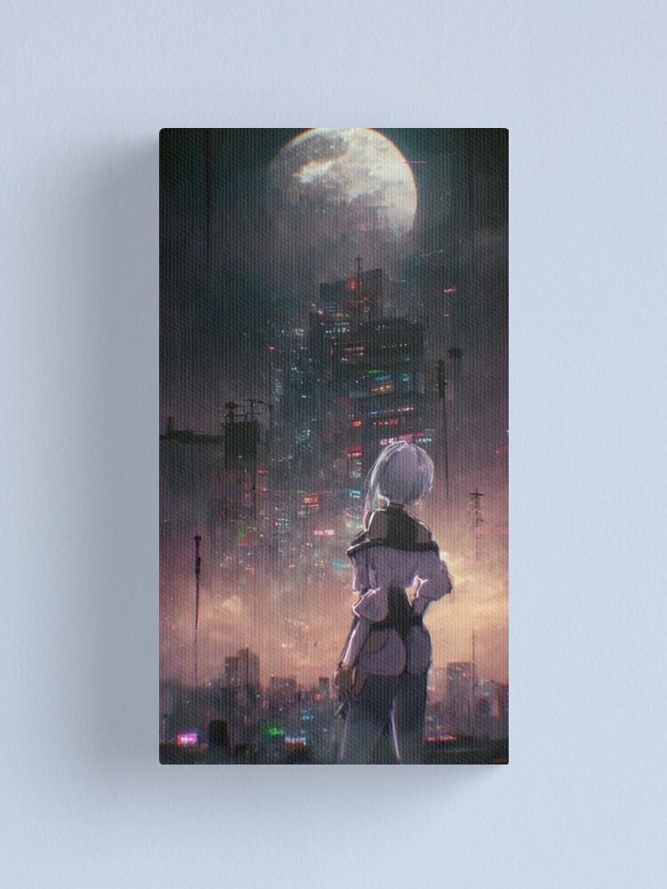 Cyberpunk: Edgerunners, cyberpunk, anime girls, Lucyna Kushinada (Cyberpunk:  Edgerunners), Moon, fan art