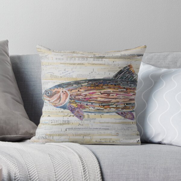 Rainbow Trout Collage by C.E. White Throw Pillow