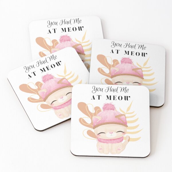 Item preview, You Had Me at Meow - Pink calm cat cartoon with hat, and scarf - cat - boho pink, and brown abstract background - cartoon aesthetic - Adorable designed and sold by Mechanical-Artt.