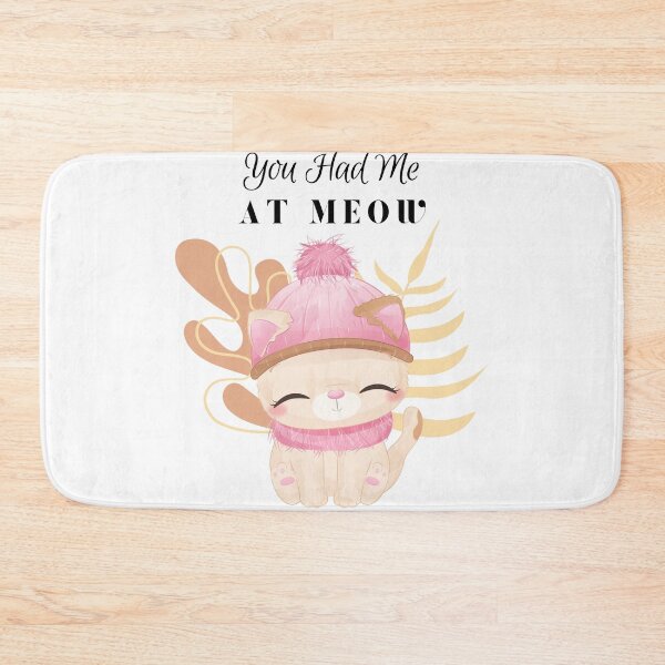 Item preview, You Had Me at Meow - Pink calm cat cartoon with hat, and scarf - cat - boho pink, and brown abstract background - cartoon aesthetic - Adorable designed and sold by Mechanical-Artt.