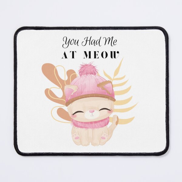 Item preview, You Had Me at Meow - Pink calm cat cartoon with hat, and scarf - cat - boho pink, and brown abstract background - cartoon aesthetic - Adorable designed and sold by Mechanical-Artt.