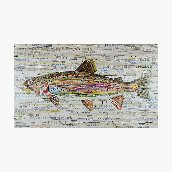 Vista previa del artículo con la obra «Rainbow Trout Collage de CE White - Fly Fishing (v2)», diseñado y vendido por cewhiteart.