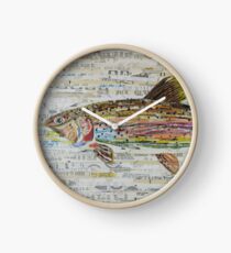 Rainbow Trout Collage by C.E. White - Fly Fishing (v2) Clock