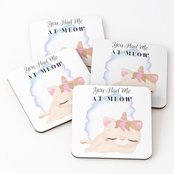 Item preview, You Had Me at Meow - Pink sleeping unicat cartoon - unicorn - cat - blue abstract background - unicat - cartoon aesthetic - Adorable designed and sold by Mechanical-Artt.