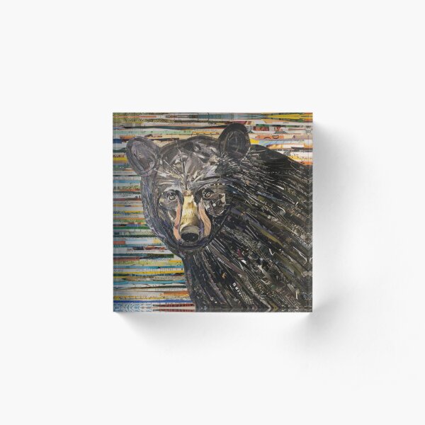 Black Bear Collage Art Unique Acrylic Block