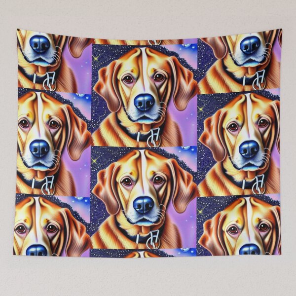 Item preview, Beautiful Gold Retriever Cartoon Character Oil Painting with flowers in background designed and sold by ManifestoDesign.