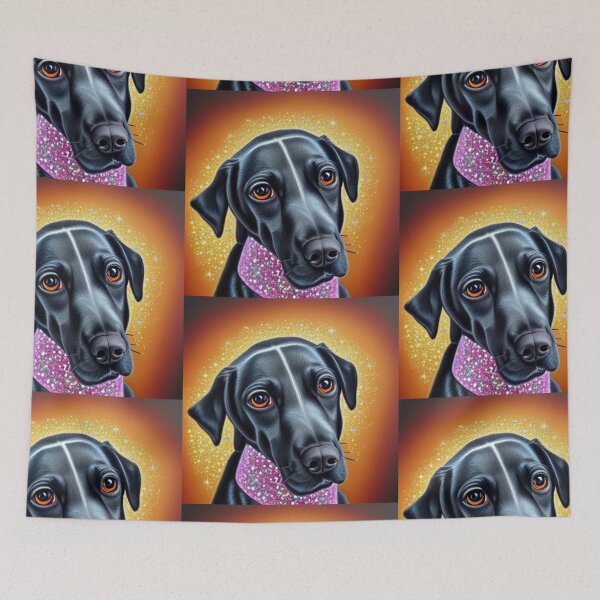 Item preview, Beautiful Gold Retriever Cartoon Character Oil Painting with flowers in background designed and sold by ManifestoDesign.