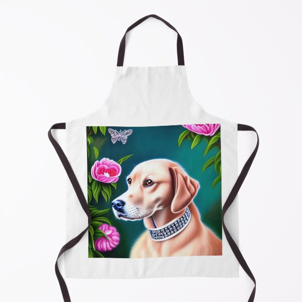 Item preview, Beautiful Gold Retriever Cartoon Character Oil Painting with flowers in background designed and sold by ManifestoDesign.