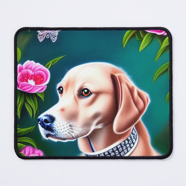 Item preview, Beautiful Gold Retriever Cartoon Character Oil Painting with flowers in background designed and sold by ManifestoDesign.