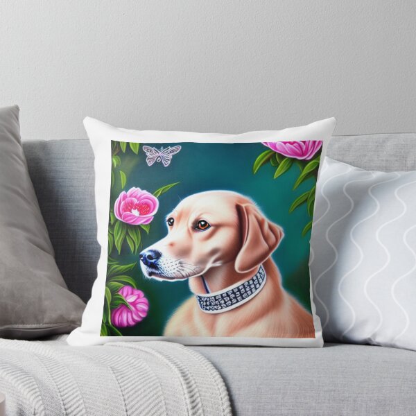 Artikelvorschau, Schönes Gold-Retriever-Zeichentrickfilm-Figur-Ölgemälde mit Blumen im Hintergrund entworfen und verkauft von ManifestoDesign.