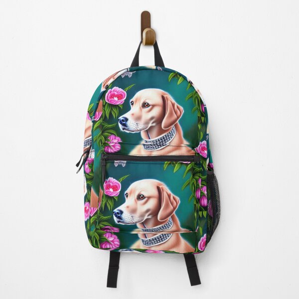 Item preview, Beautiful Gold Retriever Cartoon Character Oil Painting with flowers in background designed and sold by ManifestoDesign.