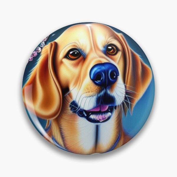 Artikelvorschau, Schöne Gold Retriever Cartoon Charakter Ölgemälde mit Blumen im Hintergrund entworfen und verkauft von ManifestoDesign.