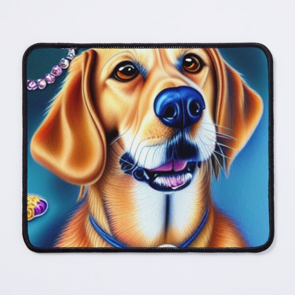 Item preview, Beautiful Gold Retriever Cartoon Character Oil Painting with flowers in background designed and sold by ManifestoDesign.
