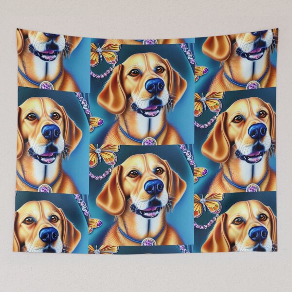 Item preview, Beautiful Gold Retriever Cartoon Character Oil Painting with flowers in background designed and sold by ManifestoDesign.