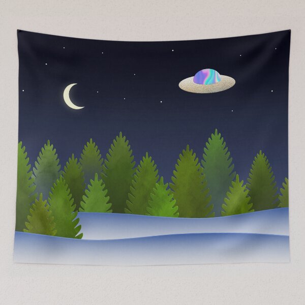 Item preview, Night In A Pine Forest with UFO designed and sold by ce-horvath.