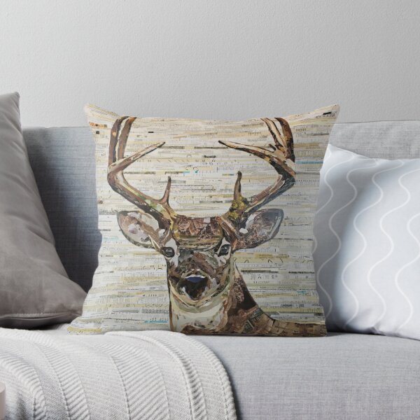 Whitetail Deer /Buck Collage by C.E. White Throw Pillow