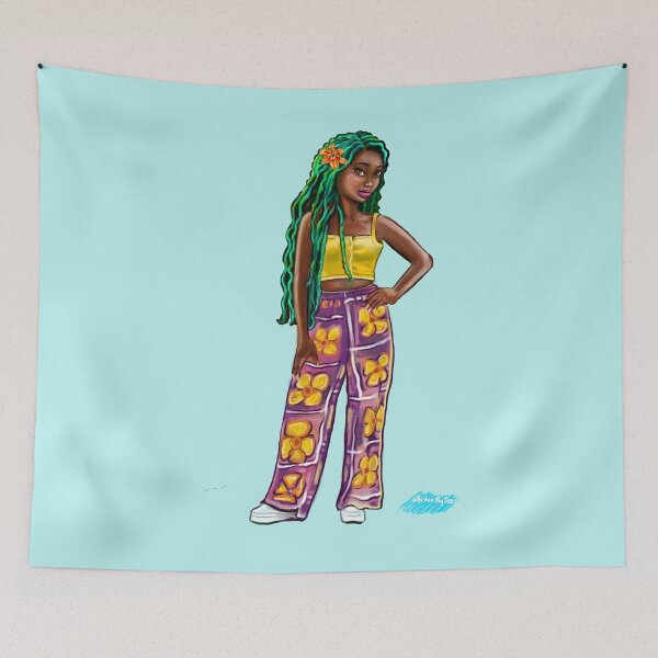 Item preview, Cool edgy girl wearing bright flowery outfit 2with green dread locks and camera phone- watching you watching me designed and sold by Artonmytee.