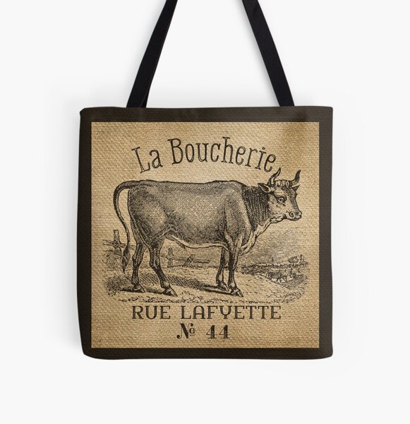 Cow French Advertisement Burlap All Over Print Tote Bag